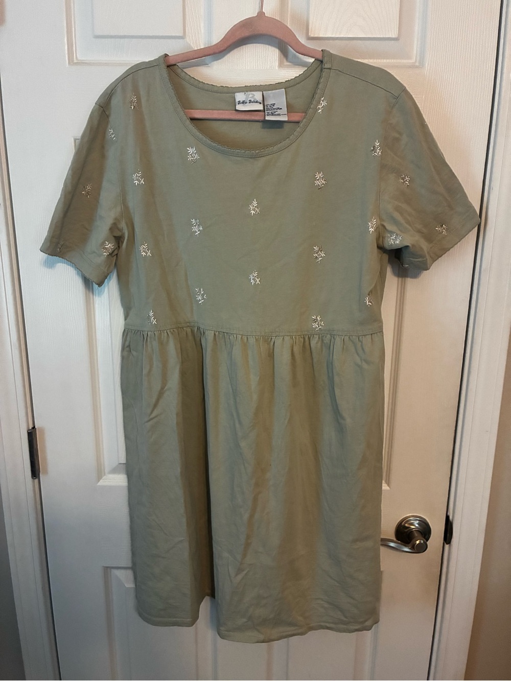 Vintage 90s Bobbie Brooks Olive Embroidered Short Sleeve Casual Dress